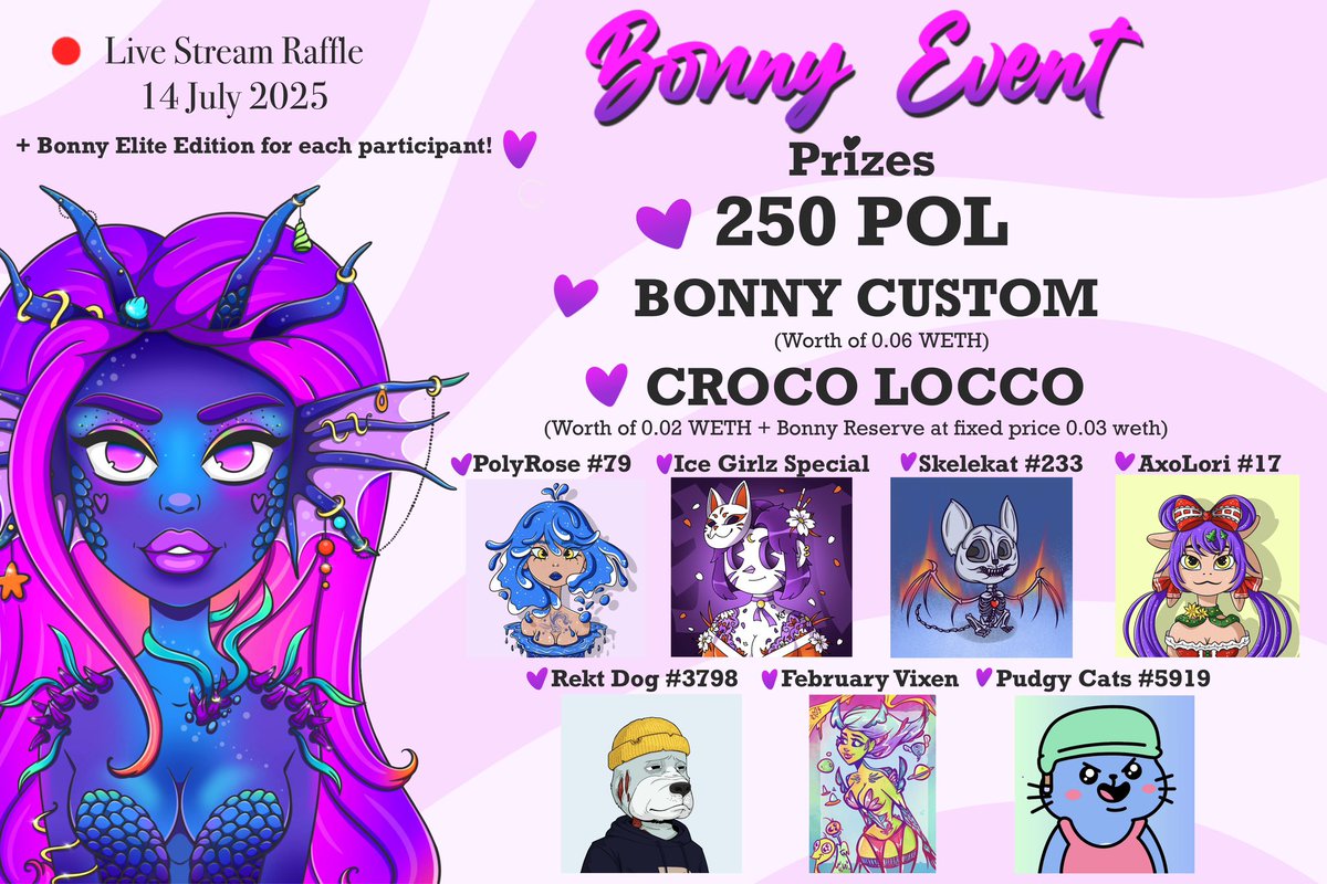 โค๏ธBONNYโค๏ธ (@bonnynft_pfp) on Twitter photo ๐10 WINNERS:
250 Pol <a href="/msangexo_/">โฅ ๐๐ป๐ด๐ฒ</a>
Bonny Custom <a href="/CapsNFTs/">Caps โ ๐ด</a>
Croco + Bonny Reserve at 0.03 weth <a href="/NeilFra5er/">Coachy</a>
PolyRose #79 <a href="/LeoneSpek/">Spek Leoneโ๏ธ๐๐ฝ๐ค๐</a>
IceGirlz Special <a href="/LeoneSpek/">Spek Leoneโ๏ธ๐๐ฝ๐ค๐</a>
Skelekat #232 <a href="/mehbiss_eth/">Mark B ๐๐</a>
AxoLori #17 <a href="/LeoneSpek/">Spek Leoneโ๏ธ๐๐ฝ๐ค๐</a>
RektDog #3798 <a href="/MetaMuseX/">MetaMuseX/Dolly๐ NFT.NYC 2025</a>
Feb Vixen <a href="/LeoneSpek/">Spek Leoneโ๏ธ๐๐ฝ๐ค๐</a>
Pudgy Cats #5919 <a href="/jtmcatpapa/">๐JTMcat เธ
เฒ ะดเฒ เธ
</a> ๐10 WINNERS:
250 Pol <a href="/msangexo_/">โฅ ๐๐ป๐ด๐ฒ</a>
Bonny Custom <a href="/CapsNFTs/">Caps โ ๐ด</a>
Croco + Bonny Reserve at 0.03 weth <a href="/NeilFra5er/">Coachy</a>
PolyRose #79 <a href="/LeoneSpek/">Spek Leoneโ๏ธ๐๐ฝ๐ค๐</a>
IceGirlz Special <a href="/LeoneSpek/">Spek Leoneโ๏ธ๐๐ฝ๐ค๐</a>
Skelekat #232 <a href="/mehbiss_eth/">Mark B ๐๐</a>
AxoLori #17 <a href="/LeoneSpek/">Spek Leoneโ๏ธ๐๐ฝ๐ค๐</a>
RektDog #3798 <a href="/MetaMuseX/">MetaMuseX/Dolly๐ NFT.NYC 2025</a>
Feb Vixen <a href="/LeoneSpek/">Spek Leoneโ๏ธ๐๐ฝ๐ค๐</a>
Pudgy Cats #5919 <a href="/jtmcatpapa/">๐JTMcat เธ
เฒ ะดเฒ เธ
</a>