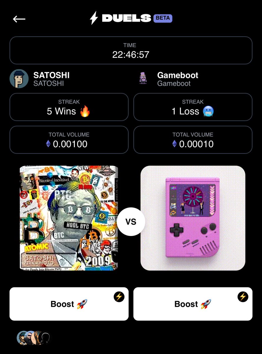 _duelsapp's tweet image. Today’s Featured Duel 🔥
$SATOSHI (by @Harsh_a_yadav) vs $Gameboot (by @identy_016)
Who are you Boosting? 🚀