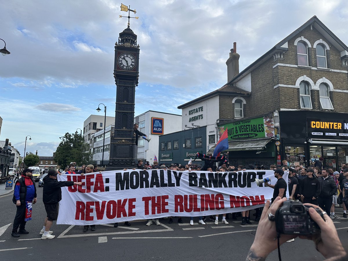 Crystal Palace supporters chanting “Fuck UEFA” as they protest their expulsion from the Europa League. #CPFC