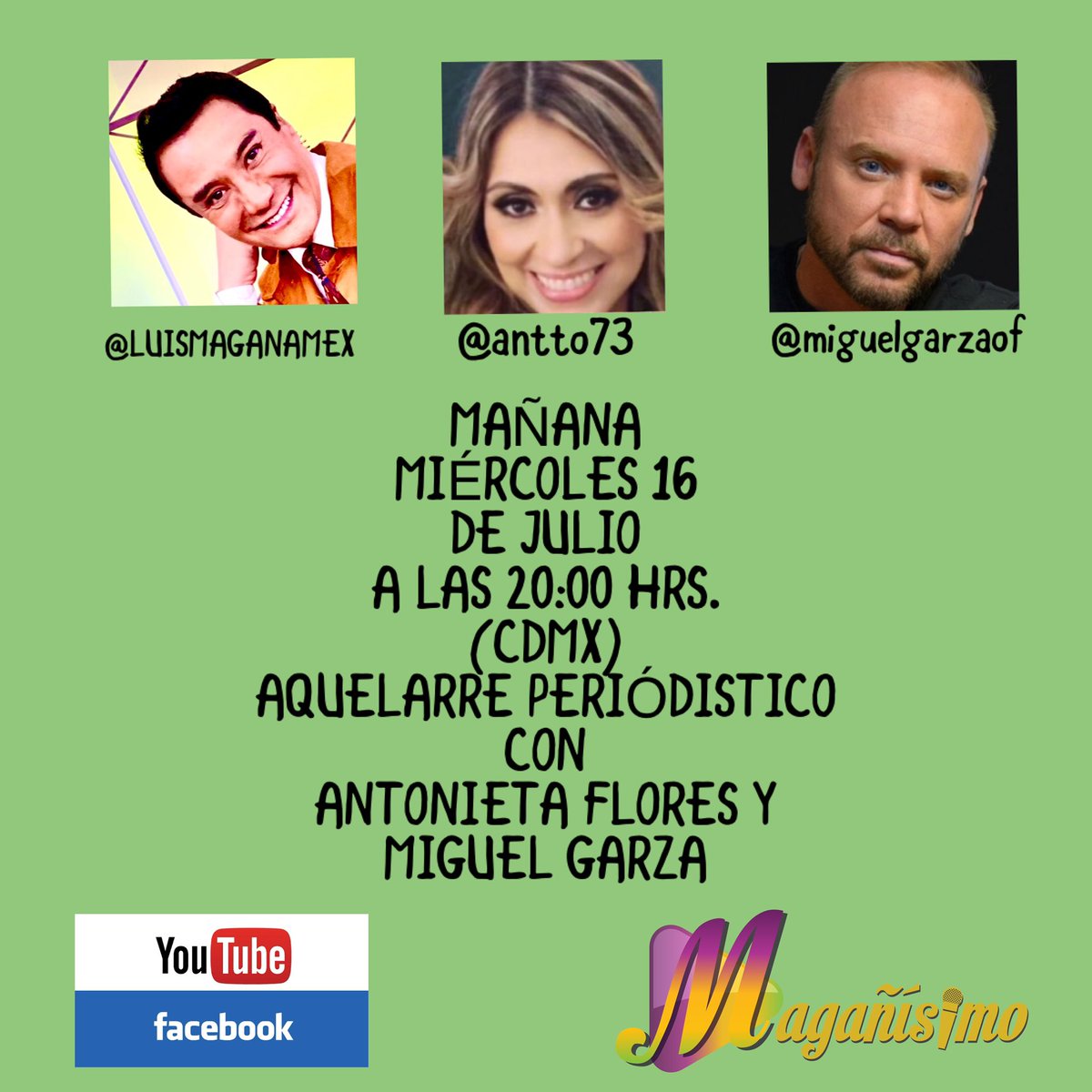 ❤️🖥 MAÑANA MIÉRCOLES 16 de JULIO a las 20:00 hrs. (México), Aquelarre Periodístico con @antto73 y <a href="/yhodda/">miguel garza Tv Ⓜ️</a> , en vivo por FACEBOOK en #magañisimo ❤️ facebook.com/profile.php?id… 🖥 YOUTUBE 📺🩷 youtube.com/@maganisimo489… ✅🖥 #lovemyjob #happiness #journalist #people