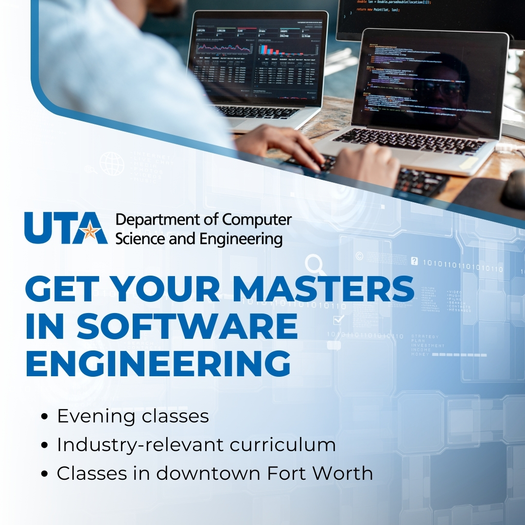 cseuta's tweet image. 🚀 Ready to level up in tech?
Earn your Master’s in Software Engineering at UTA Fort Worth — designed for working pros.

Turn passion into career growth.
👉 lnkd.in/gvA_UhQZ

#SoftwareEngineering #MastersDegree #UTA #UTAFortWorth #TechCareers #Engineering #GraduateSchool