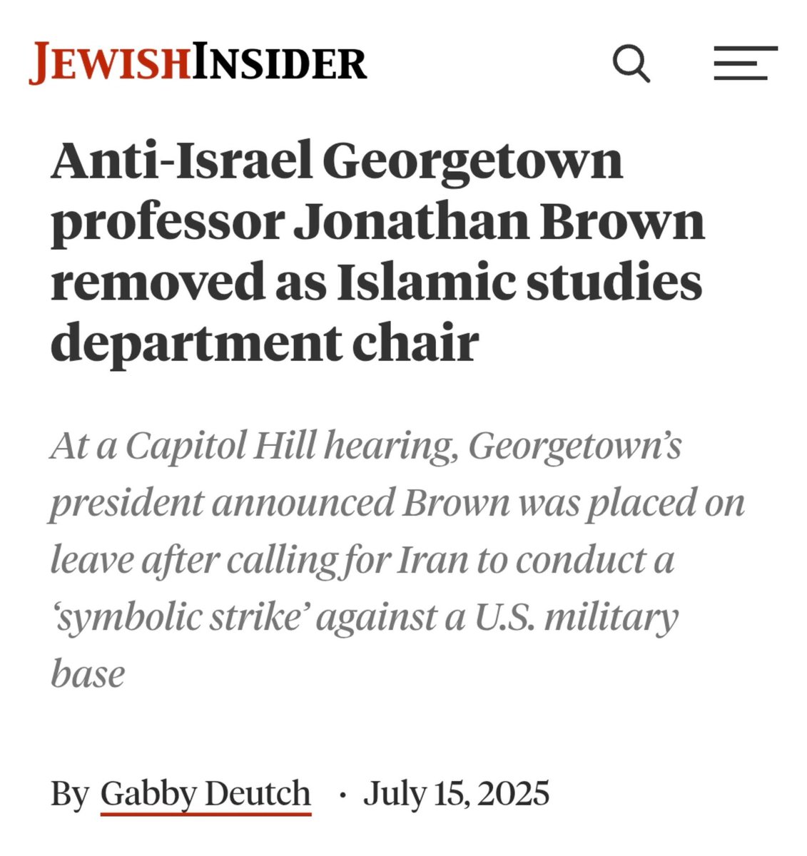 🚨 Professor Jonathan Brown called for Iran to attack a U.S. military base.
Georgetown didn’t fire him, they handed him a paid vacation.
Pathetic.