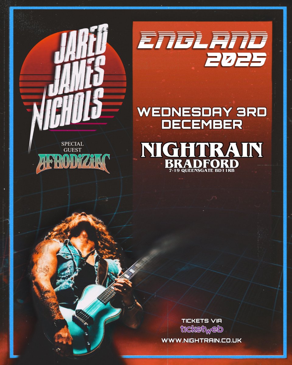 Nightrain Music Venue - Bradford (@nightrainvenue) on Twitter photo 🚨NEW SHOW🚨
🔥JARED JAMES NICHOLS🔥
Powerhouse Blues Rock Guitarist
Returns‼️
▪️December 3rd
+ Special Guest AFRODIZIAC💥
Pre-Sale 12pm TODAY‼️
ticketweb.uk/event/jared-ja…
nightrain.co.uk
<a href="/JJNicholsMusic/">Jared James Nichols</a>
<a href="/RealAfroDiziac/">TheRealAfroDiziac</a>
<a href="/gigseekr/">gigseekr</a>
<a href="/visitBradford/">Visit Bradford</a>
<a href="/LocalSoundFocus/">Local Sound Focus</a> 🚨NEW SHOW🚨
🔥JARED JAMES NICHOLS🔥
Powerhouse Blues Rock Guitarist
Returns‼️
▪️December 3rd
+ Special Guest AFRODIZIAC💥
Pre-Sale 12pm TODAY‼️
ticketweb.uk/event/jared-ja…
nightrain.co.uk
<a href="/JJNicholsMusic/">Jared James Nichols</a>
<a href="/RealAfroDiziac/">TheRealAfroDiziac</a>
<a href="/gigseekr/">gigseekr</a>
<a href="/visitBradford/">Visit Bradford</a>
<a href="/LocalSoundFocus/">Local Sound Focus</a>