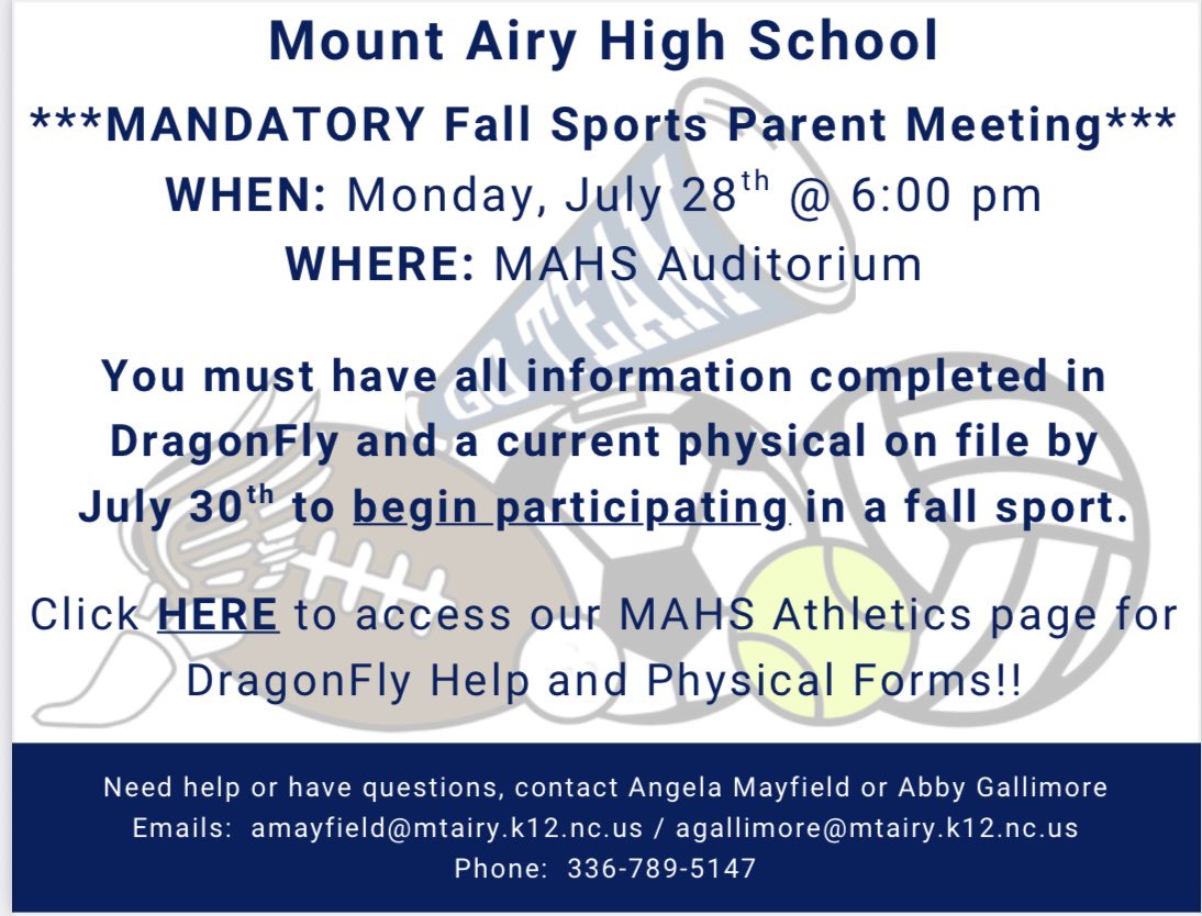 GraniteBears's tweet image. THIS IS MANDATORY if you are planning to play a Fall Sport @ MAHS; PLEASE READ INFO BELOW
DRAGONFLY: mahsbears.org/apps/pages/ind… Questions contact AD @ahmayfield or @AbbyGallimore1 336-789-5147 GO 🐻 @MACSchools @granitesquad