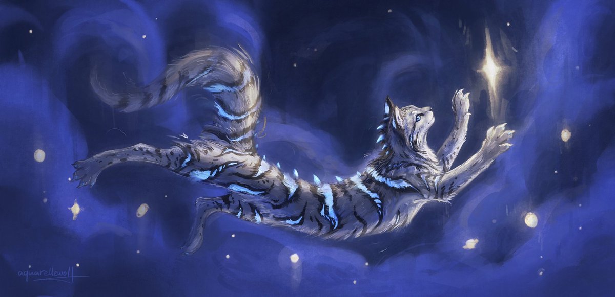 🌌 The stars are shining 🌌 
And you be brighter! 

Ych for Koleszictic

#art #aquarellewolf #artist #fantasyart #animalart #furryart #furryartist #catart