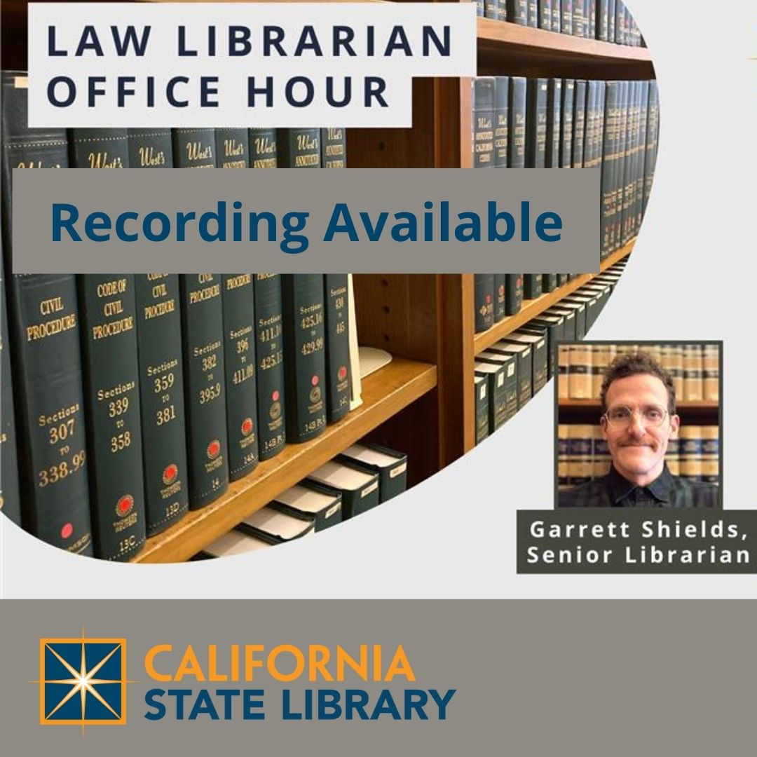 CAStateLibrary's tweet image. The recording of the webinar "Law Librarian Office Hour: Legislative History Research" is now archived on our Witkin State Law Library Guides and Publications webpage
View it on YouTube here: youtu.be/jqgRFF8IlFE?si…
View the guides and pubs page at library.ca.gov/law/guides/