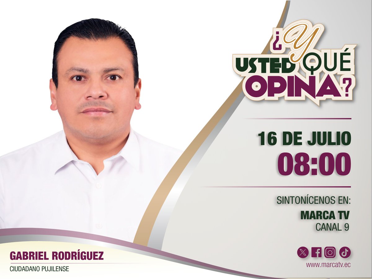 MarcaTv_ec's tweet image. #YUstedQuéOpina ¡espacio destinado para la interacción con la colectividad!, este miércoles 16/07/2025 nos acompañará #GabrielRodríguez, ciudadano pujilense, no se pierda nuestras transmisiones de lunes a viernes a las 08h00 por #MarcaTV #Cotopaxi marcatv.ec