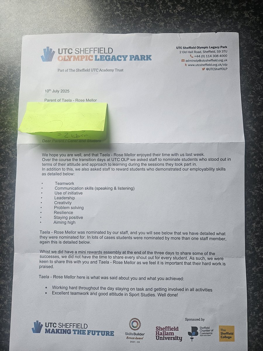 liamswfc1867's tweet photo. Love when i get letters through the post about how well @RoseTaela78034 did at her transitions days at @UTCSheffOLP 
She makes us so proud of what a lovely young lady shes turning out to be working hard in school and doing well in her football @OutwoodCity @Lionesses @HerGameToo https://t.co/dWdgwa34xs