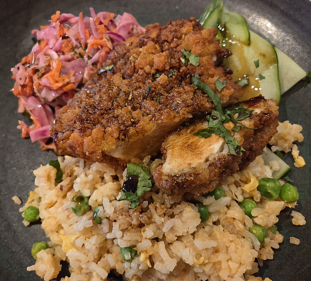 unwantedgherkin's tweet image. Behold the Yorkshire pudding burrito, filled with beef brisket!  I had the Bang Bang Chicken. Both delicious 😋 #dinner #Howarth