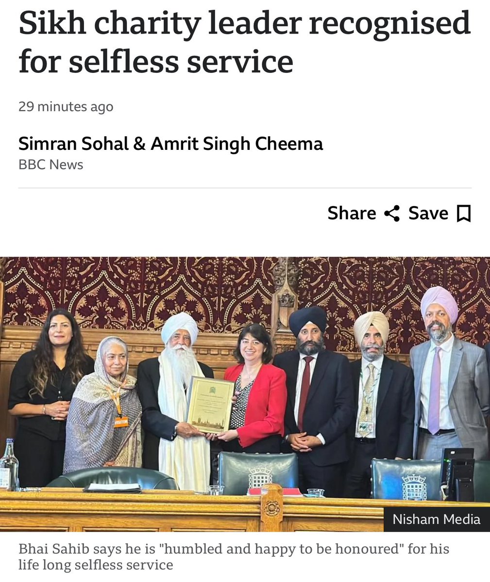 SikhLens's tweet image. Bhai Sahib Prof. Mohinder Singh has been honoured in UK Parliament for a lifetime of selfless service. A true Sikh leader inspiring interfaith harmony & global aid.
Read more via @BBCNews 👉 bbc.com/news/articles/…
#Seva #SikhLeadership #SIGLIN #SICL