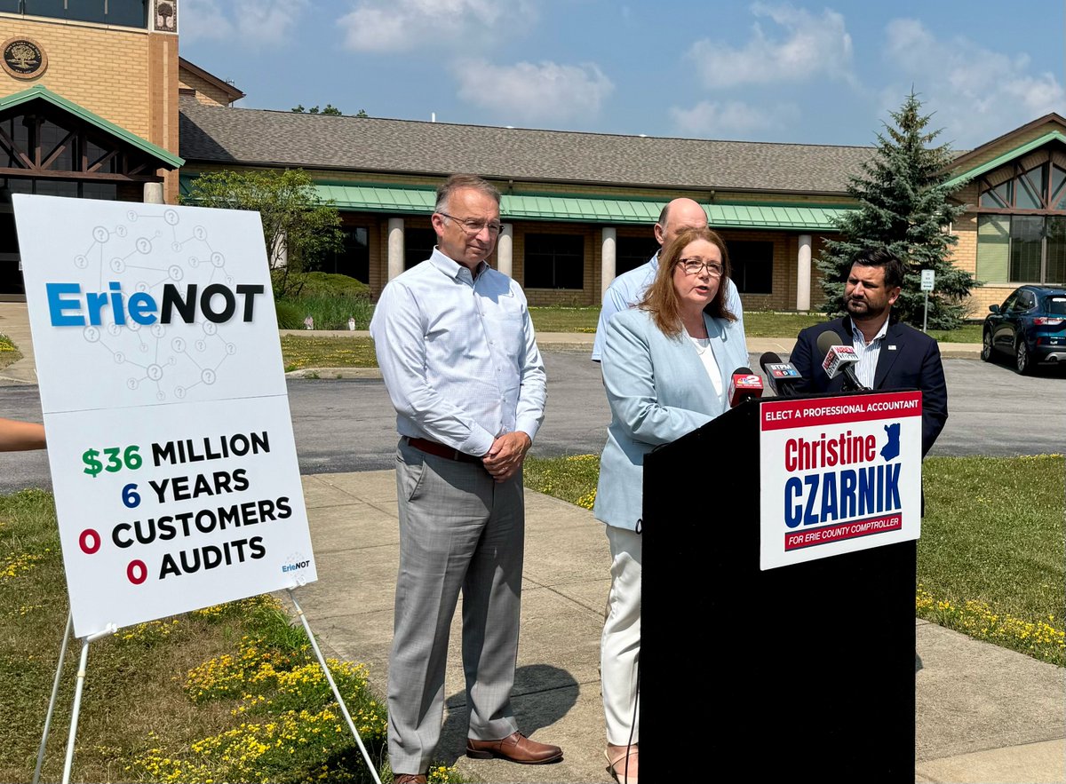 CzarnikForErie's tweet image. Kevin Hardwick has failed the taxpayers of Erie County. He’s been silent while millions of your tax dollars are being poured into ErieNet — a broadband project that’s incomplete, over budget, and mismanaged. There have been 0 customers, 0 audits, and 0 answers.
Read my full…