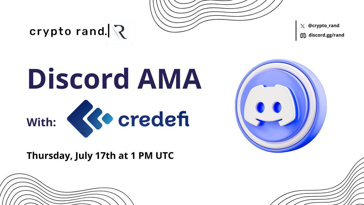 Crypto Rand (@crypto_rand) on Twitter photo ⚡️ Fresh new AMA with <a href="/CredefiOfficial/">Credefi Finance</a> ⚡️
📅 Thursday 17th July at 1 PM UTC
💰 $500 in Rewards
📍 Join here: discord.gg/rand ⚡️ Fresh new AMA with <a href="/CredefiOfficial/">Credefi Finance</a> ⚡️
📅 Thursday 17th July at 1 PM UTC
💰 $500 in Rewards
📍 Join here: discord.gg/rand