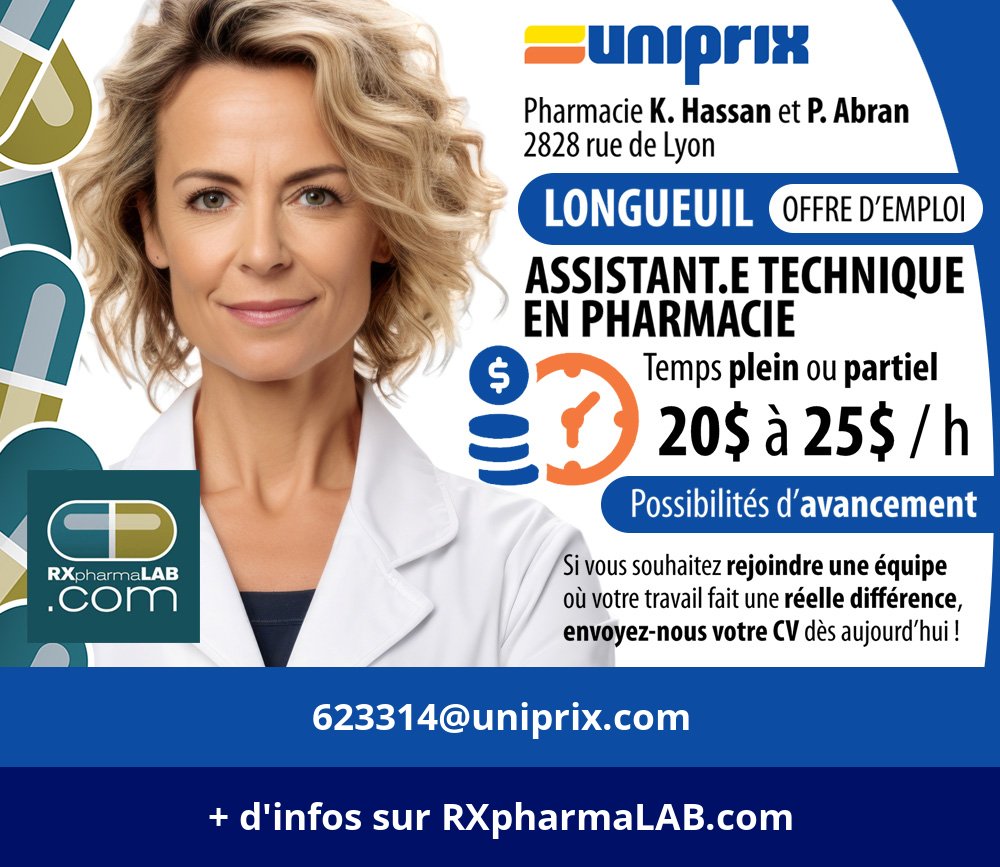 formatp's tweet image. RXpharmaLAB.com/15065 | Assistant/e technique en pharmacie | Longueuil | Pharmacie K.Hassan et P.Abran
✉️ 623314@uniprix.com
👀 Tous les détails sur RXpharmaLAB 

Un poste à combler? RXpharmaLAB.com/publier

#RXpharmaLAB #Longueuil #Uniprix @Uniprix_inc