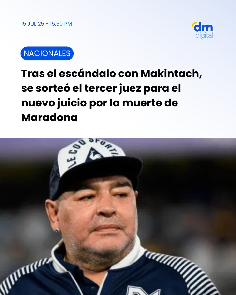 ⚖️ Tras el escándalo con Makintach, se sorteó el tercer juez para el nuevo juicio por la muerte de Diego Maradona.

Leé más 👉 delmardigital.net/tras-el-escand…