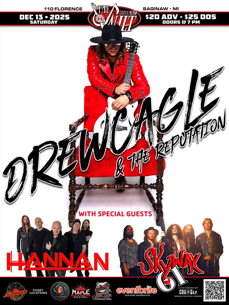 Drew Cagle & The Reputation (@drewcagle_tr) on Twitter photo Saginaw, MI!! Weβre excited to announce that DC&R will be returning to headline at The VAULT on December 13th, tearing up the stage with HANNAN & SkyWay 61 as part of our π½ππ πΌπ©π©ππ©πͺππ ππ€πͺπ§ this year! 
ποΈ: drewcagle.com/tour Saginaw, MI!! Weβre excited to announce that DC&R will be returning to headline at The VAULT on December 13th, tearing up the stage with HANNAN & SkyWay 61 as part of our π½ππ πΌπ©π©ππ©πͺππ ππ€πͺπ§ this year! 
ποΈ: drewcagle.com/tour