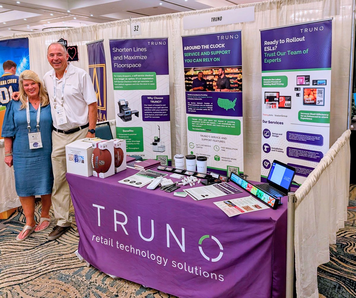 truno_tech's tweet image. Julie Owen of the Alabama Grocers Association joins TRUNO&apos;s Craig Kassing at the AGA Show in Destin, Florida, where we&apos;re showcasing innovative technology solutions designed to help independent retailers enhance store operations. #RetailSolutions #IndependentRetailers #RetailTech