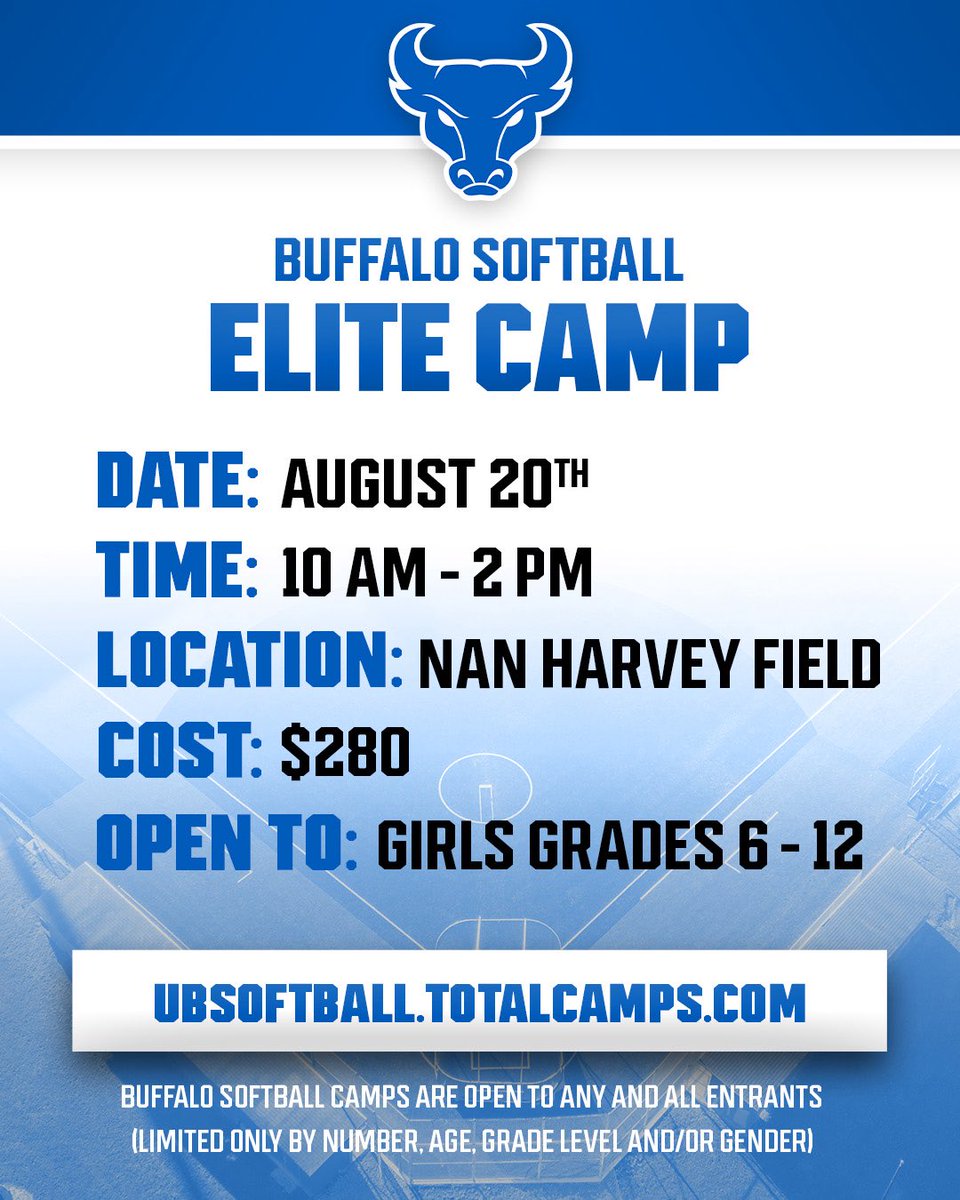 End your summer on a high note &amp; sign up for our Elite Camp on August 20th💙🖤

🔗 Register here: [ubsoftball.totalcamps.com/shop/product/5…]

#UBHORNSUP