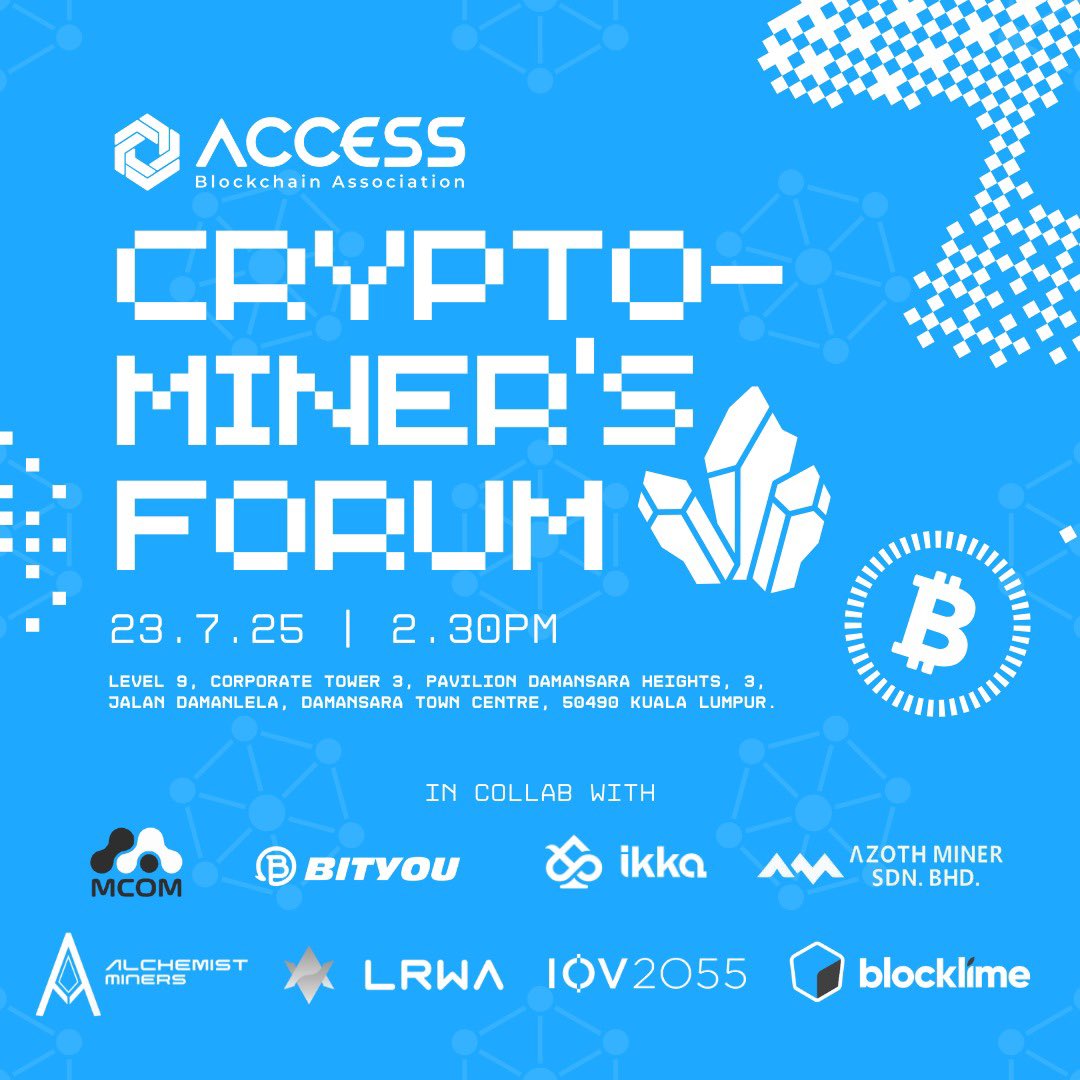 accessmalaysia's tweet image. 🌟 Join us at the ACCESS Crypto-miners Forum! 🌟

Unite with Malaysia’s mining community to discuss key challenges &amp;amp; growth opportunities. 🇲🇾

🗓 July 23 | 🕒 2:30–6PM
📍 Kuala Lumpur

🔗 lu.ma/ryd4lz30?tk=CD…

#CryptoMining #ACCESSBlockchain #Web3 #Malaysia