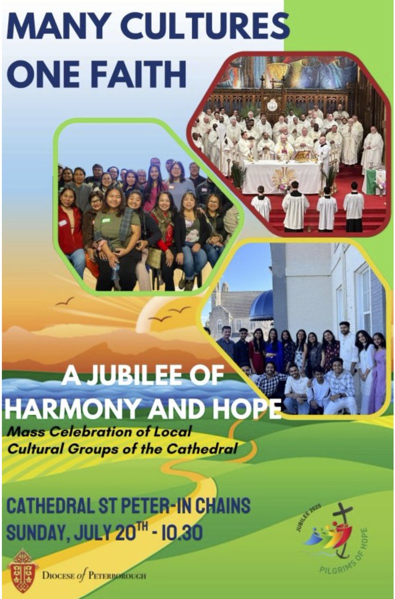 This Sunday, July 20th at 10:30 a.m. at the Cathedral of Saint Peter-in-Chains, Bishop Miehm will celebrate a special Jubilee Mass to honour our diocese's diverse cultural groups. After the Mass, there will be live music and refreshments on the Cathedral lawn. All are welcome!