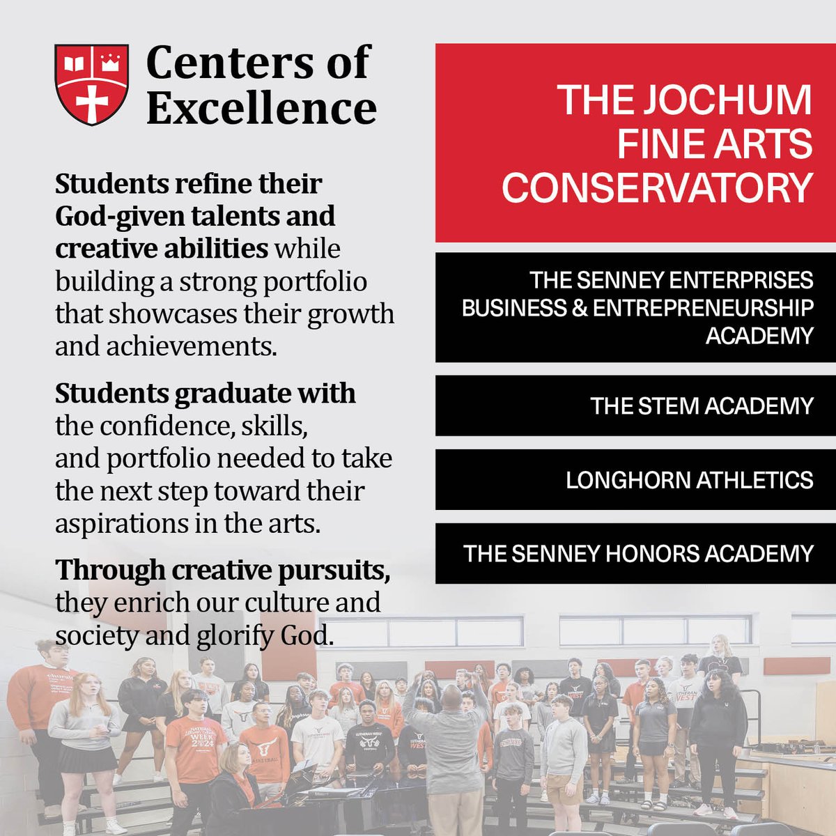 The ongoing Forward in Faith capital campaign is focused on the growth of student opportunities in five Centers of Excellence. The Jochum Fine Arts Conservatory is launching this year -- learn more (including a feature video) at lutheranwest.com/arts/ #GoWest