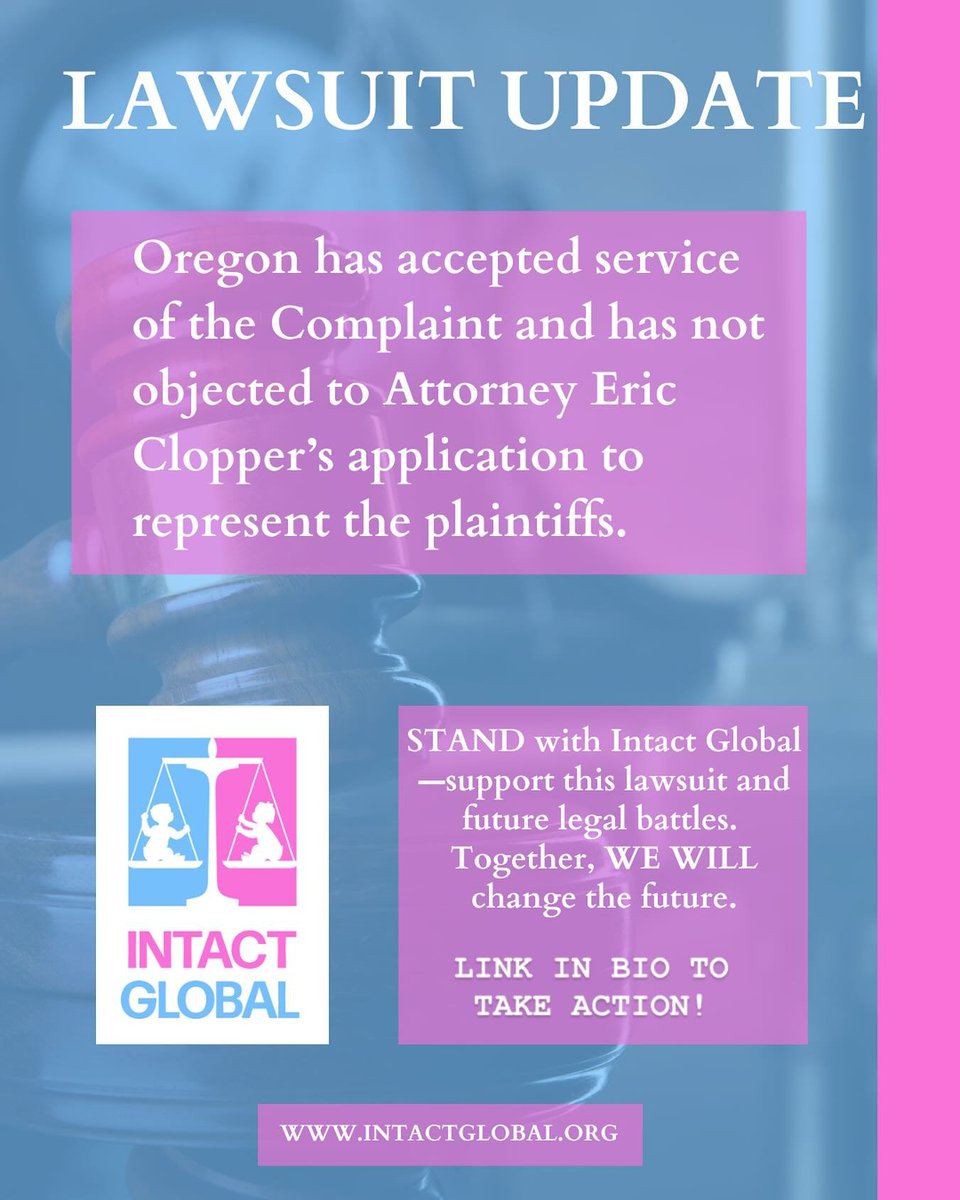LumosSeeker's tweet image. 🚨BREAKING: Intact Globals Oregon #circumcision lawsuit makes progress to protect boys from genital mutilation!

This barbaric practice WILL be banned. Join the fight and donate if you can: 

gofundme.com/f/support-inta…

#bodyautonomy #humanrights #endcircumcision #foreskin