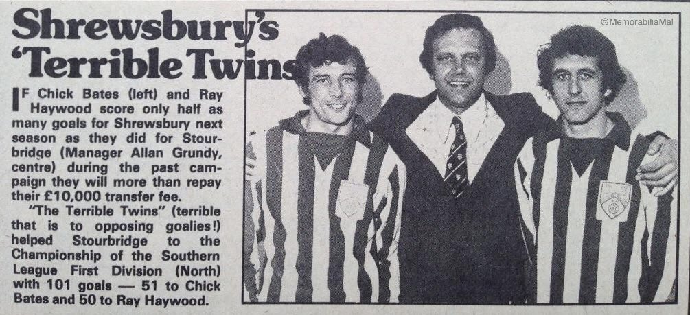 Mal Winkles - Football Nostalgia (@memorabiliamal) on Twitter photo Chic Bates, Alan Grundy & Ray Haywood
#StourbridgeFC #Glassboys #Salop
Chic sadly passed away in May aged 75
<a href="/StourbridgeFC/">Stourbridge FC</a> <a href="/shrewsburytown/">Shrewsbury Town FC</a>
Cutting from Shoot magazine 13/7/74 Chic Bates, Alan Grundy & Ray Haywood
#StourbridgeFC #Glassboys #Salop
Chic sadly passed away in May aged 75
<a href="/StourbridgeFC/">Stourbridge FC</a> <a href="/shrewsburytown/">Shrewsbury Town FC</a>
Cutting from Shoot magazine 13/7/74