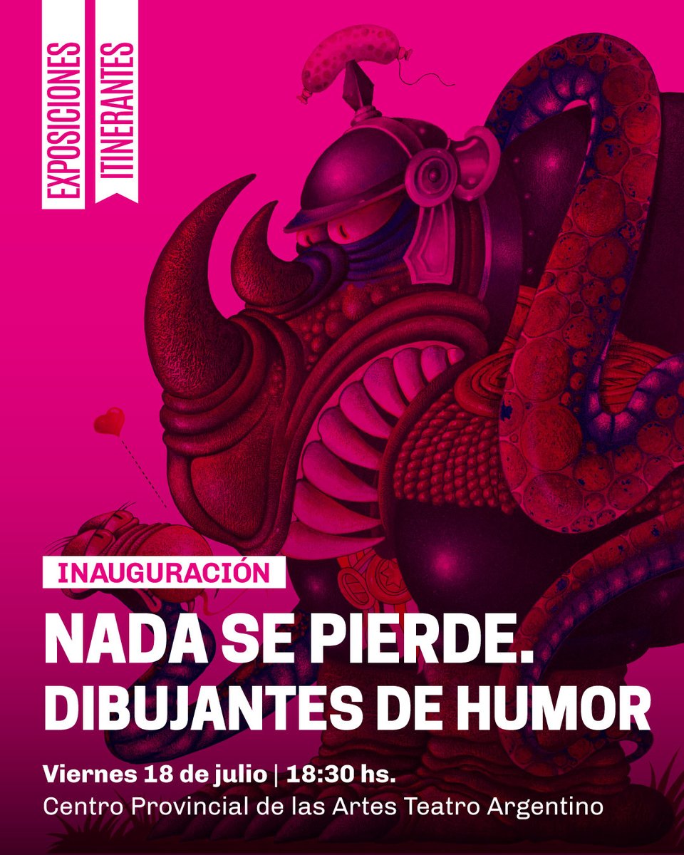 #MuestrasItinerantes | La muestra "Nada se pierde. Dibujantes de Humor" llega a la ciudad de La Plata

📅 Inauguración: viernes 18 de julio | 18:30 hs. | Hall central del Centro Provincial de las Artes Teatro Argentino

🎟 Entrada libre y gratuita.
+ info: bn.gob.ar/agenda-cultura…