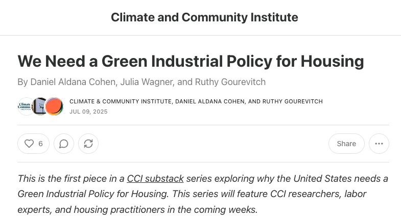 aldatweets's tweet image. For a broader account of why need a green industrial policy for housing, see our first essay. And follow
@cplusci on substack! We have more essays coming in this series in the weeks ahead. climatecommunityinstitute.substack.com/p/we-need-a-gr…