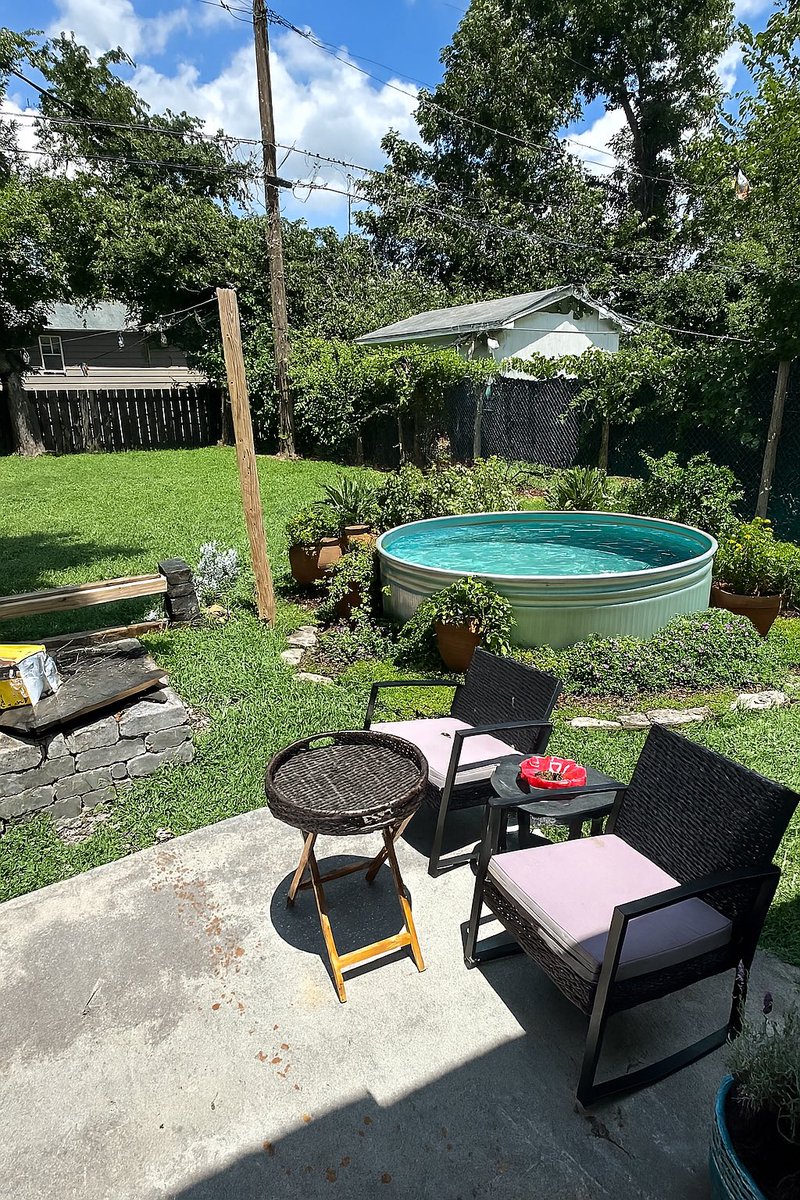 saastrash's tweet image. asked AI to add a stock tank pool to my backyard with landscaping and itβs great.
even put shadows where needed