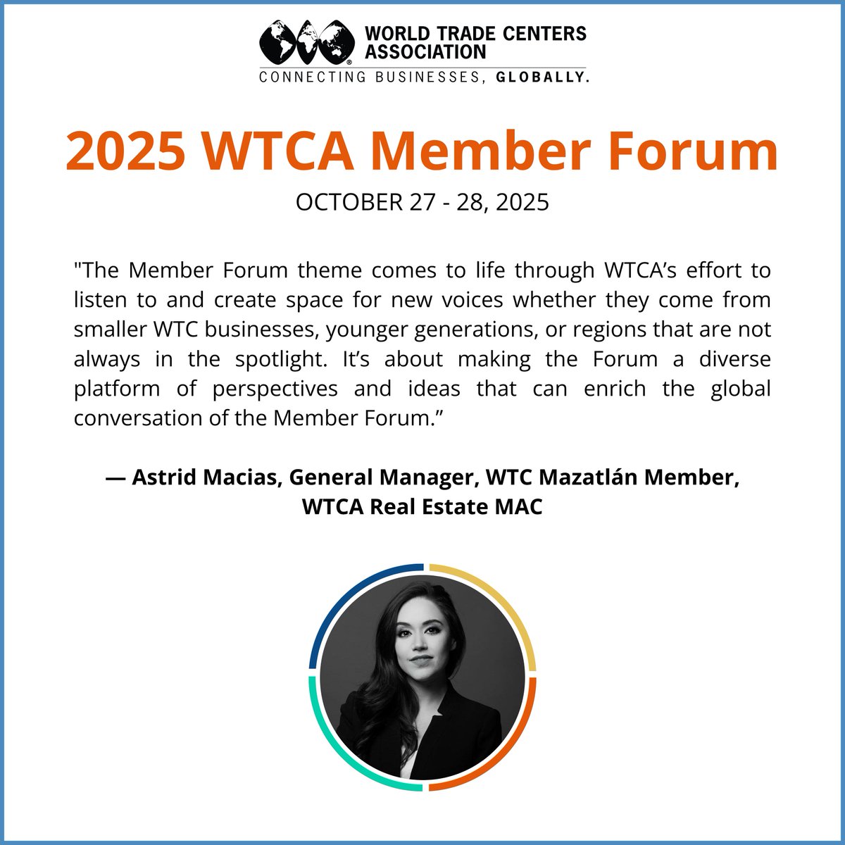 🌐Your 2025 #WTCA Member Forum (Oct 27-28). Your Voice. Your Future.

Shaped by the global Project Team, this year's agenda offers insights, fresh ideas &amp; real takeaways — all for $125/team.
 
Register now → bit.ly/4kFcqcO 
 
#WTCAEvents #ConnectingBusinessesGlobally