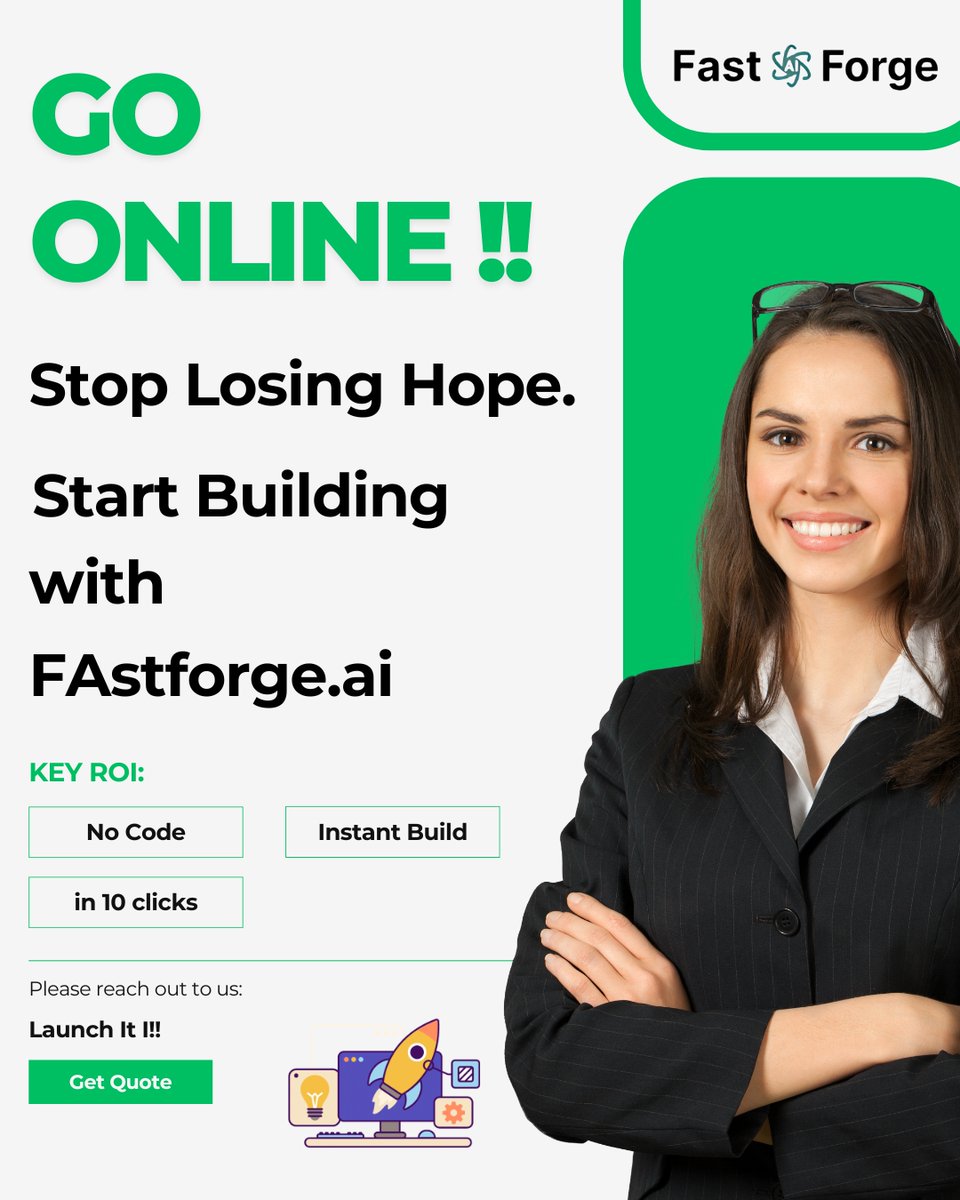 FastforgeAi's tweet image. 🚀 Ready to go online without the hassle?
✨ 10 clicks. No code. Instant results.
💻 Launch your digital business with FastForge.ai today!

✅ #NoCode #StartupSupport #FastForge

👉 Tap “Get Quote” to start now!

#DigitalTransformation #BuildOnline