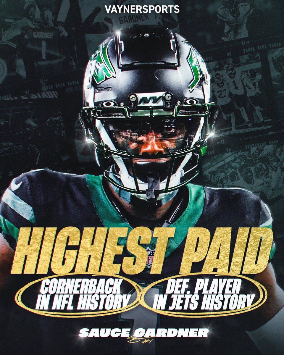 vaynersports's tweet image. Making History 🖊️ @iamSauceGardner
Highest Paid Cornerback in NFL History
Highest Paid Defensive Player in Jets History