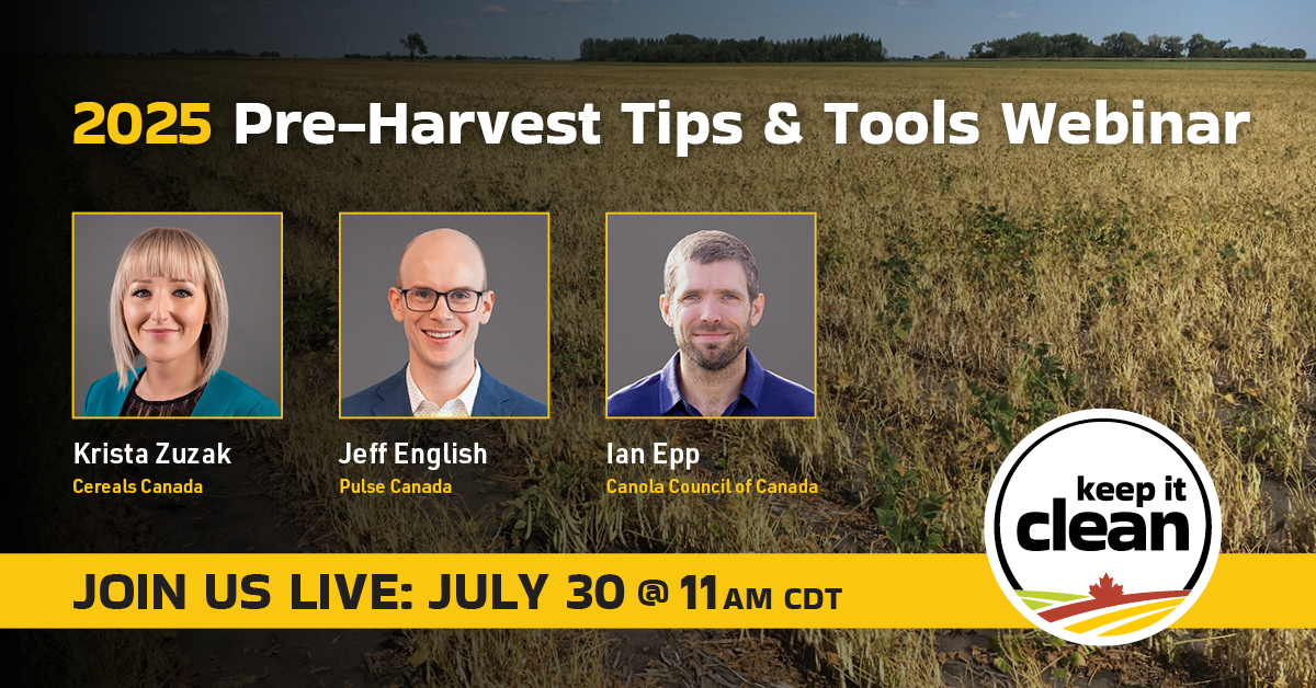 canolacouncil's tweet image. Join us on July 30 for the Keep it Clean 2025 Pre-Harvest Tips & Tools Webinar. Learn about proper staging for pre-harvest glyphosate application, the importance of following pre-harvest intervals & scouting for disease. Register today at 👉 bit.ly/4kBOWpx
#CdnAg