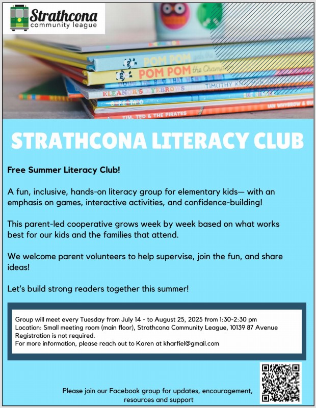 Strathcona Centre CL (@strathconacl) on Twitter photo Starting today: Free Summer Literacy Club at SCCL!
Fun
Inclusive
Hands-on
Every Tuesday until Aug 25
1:30pm-2:30pm (right before Green Shack)
SCCL main floor, south entrance - 10139 87 Ave
Registration not required
More info: kharfiel@gmail.com Starting today: Free Summer Literacy Club at SCCL!
Fun
Inclusive
Hands-on
Every Tuesday until Aug 25
1:30pm-2:30pm (right before Green Shack)
SCCL main floor, south entrance - 10139 87 Ave
Registration not required
More info: kharfiel@gmail.com
