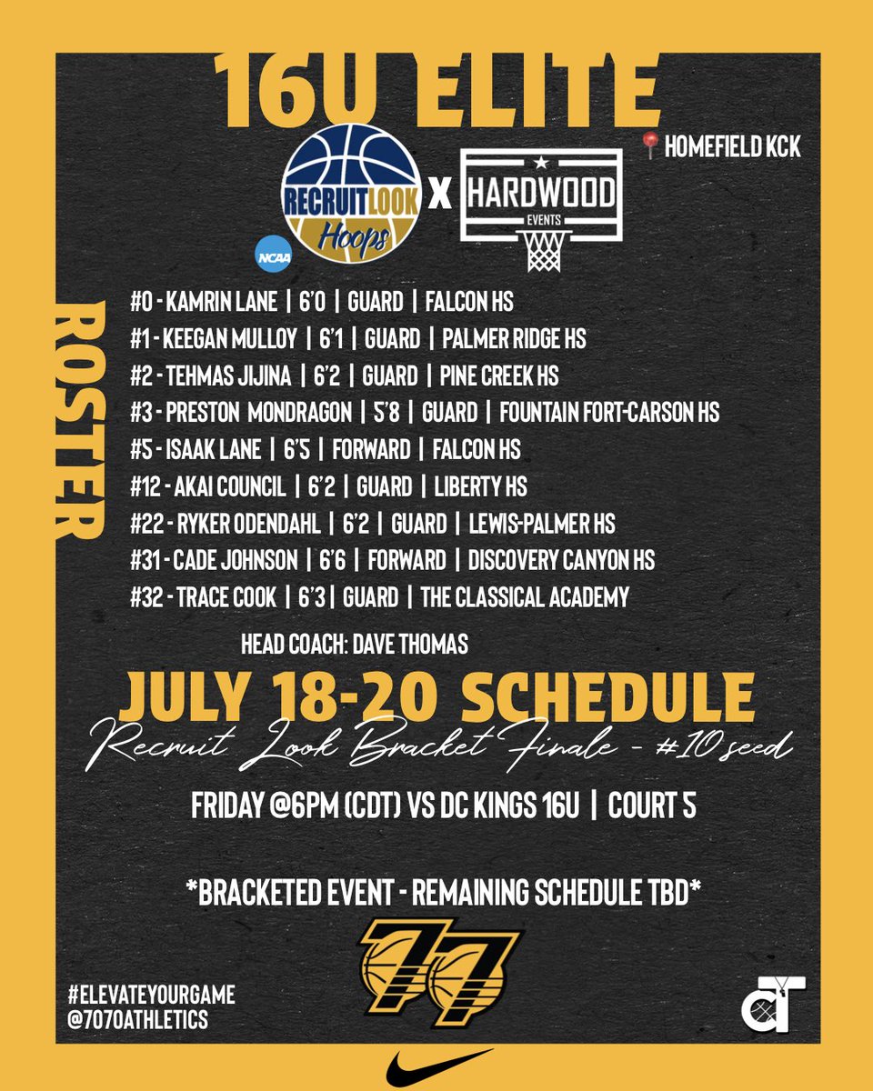 Weekend Schedule Release <a href="/RL_Hoops/">RecruitLook Hoops</a> x <a href="/HardwoodEvents/">Hardwood Events</a> 

Team: 16U Elite 

**Any schedule changes can be found on the Tourney Machine App**

#ElevateYourGame | #WeComin |  #LoyalToTheSprings
