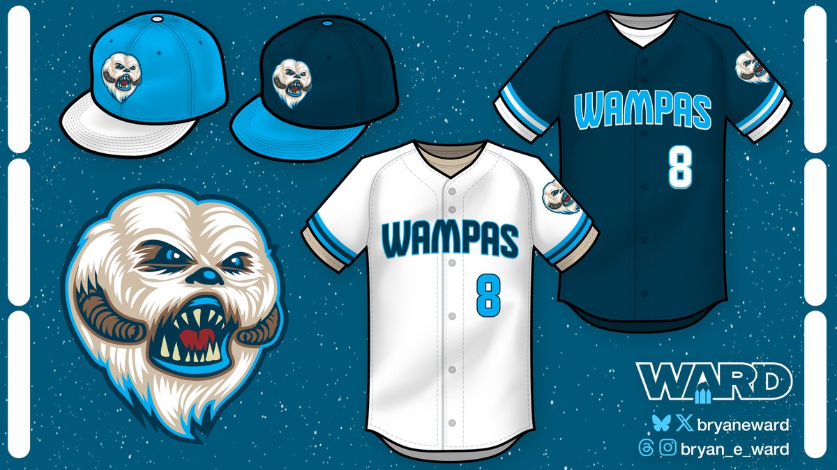 bryaneward's tweet image. Earlier this year I had an idea for a series of videos, basically "Star Wars MLB teams". I'd pick a location/mascot, design a logo/hat/jersey and show the process. I have too many other things going on so I never finished the 1st video, but here's the art I was making for it. ⚾