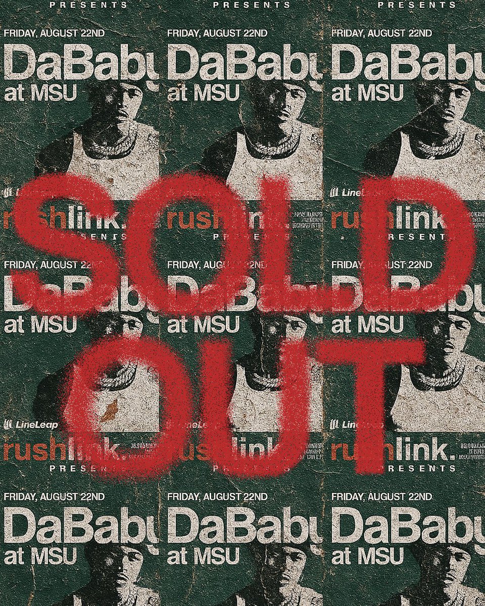 therushlink's tweet image. DaBaby @ MSU is Officially SOLD OUT 🔒
Didn’t get a ticket? We’re giving away a few extra over the next week. Signup at the link in bio to enter! 🎁