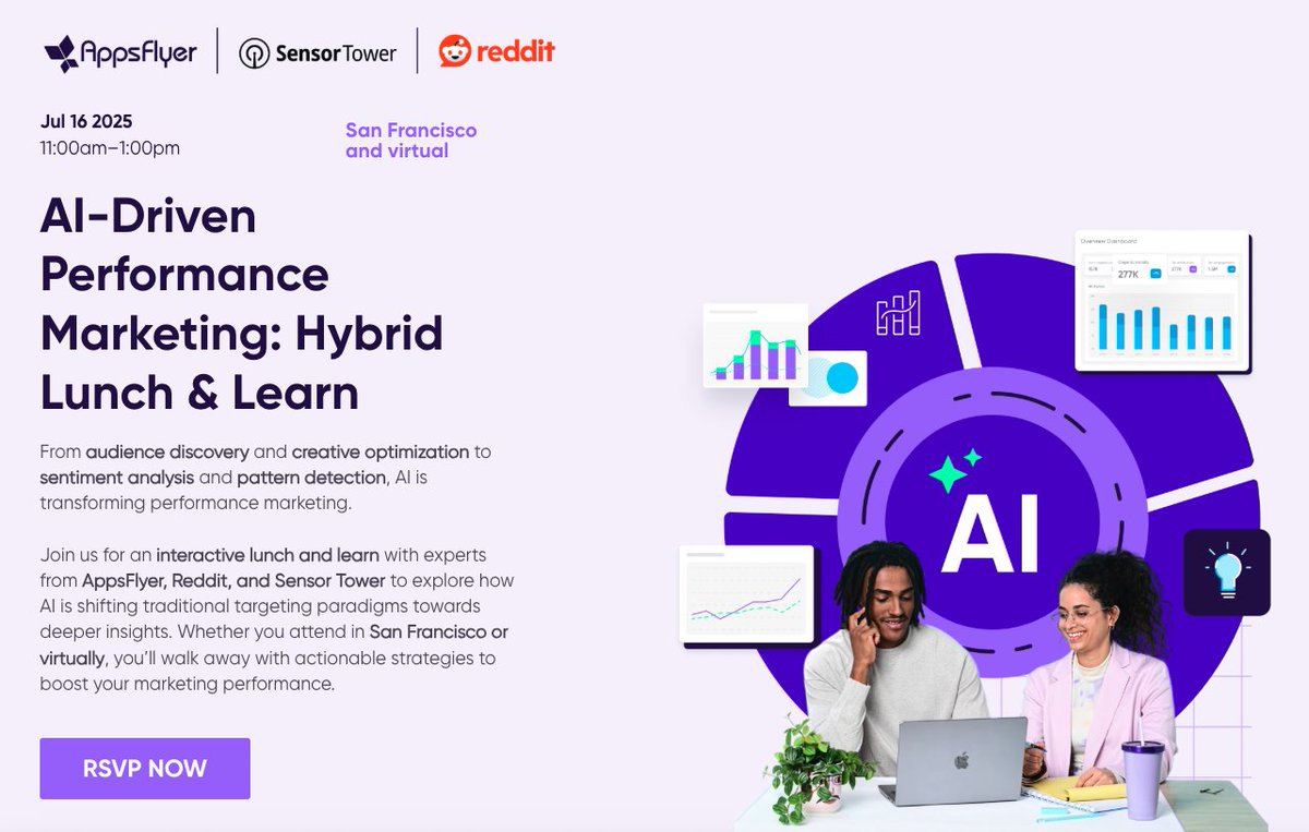 RedditforBiz's tweet image. #AI is already in the room. Is your strategy? Join @RedditforBiz, @AppsFlyer, and @SensorTower for a lunch + learn on July 16—virtual or in person in SF.

Less buzzwords. More blueprints.
Save your seat: bit.ly/46v4BTZ