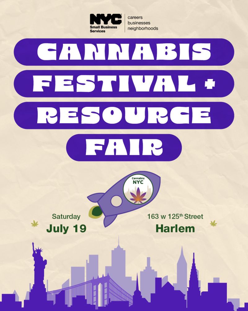 nys_cannabis's tweet image. Are you a budding entrepreneur, longtime advocate, or simply curious about #NYcannabis?
Come join the Office for the NYC Cannabis Festival + Resource Fair hosted by @NYC_SBS on Saturday, 7/19 in Harlem.
The fair is a free, family-friendly, outdoor community celebration…
