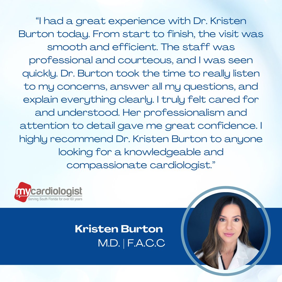 Testimonial Tuesday 💬
Compassionate care and thoughtful expertise make all the difference. We're proud to have Dr. Kristen Burton on our team, delivering the kind of patient-centered cardiology that builds trust from day one. ❤️ #TestimonialTuesday #HeartCareThatMatters