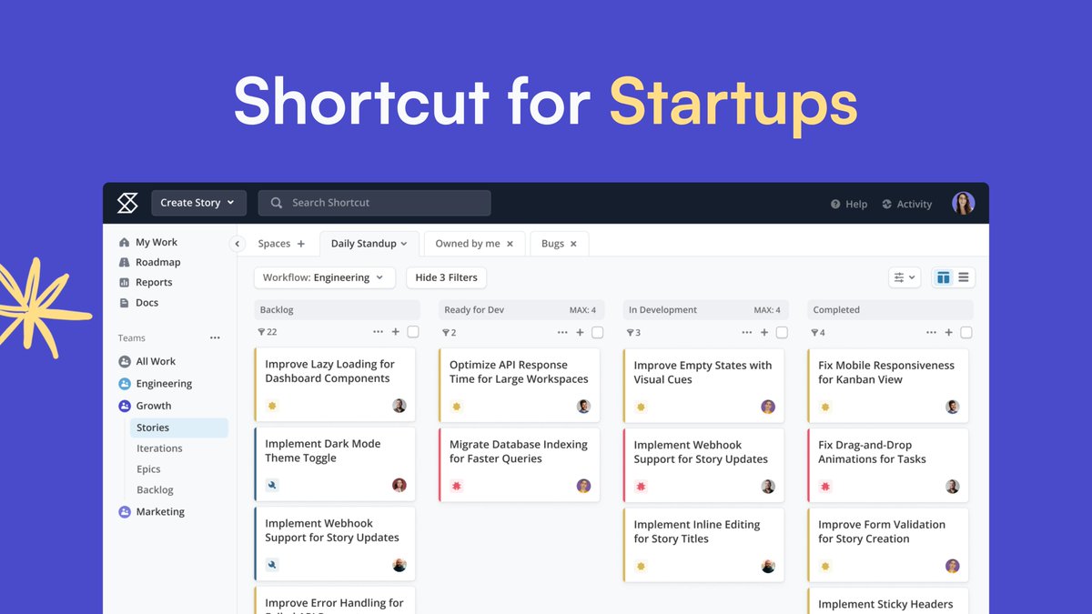 Startups move fast. We help them move faster.
Join the Shortcut Startup Program and get your first year free.
Apply now → shortcut.com/startups