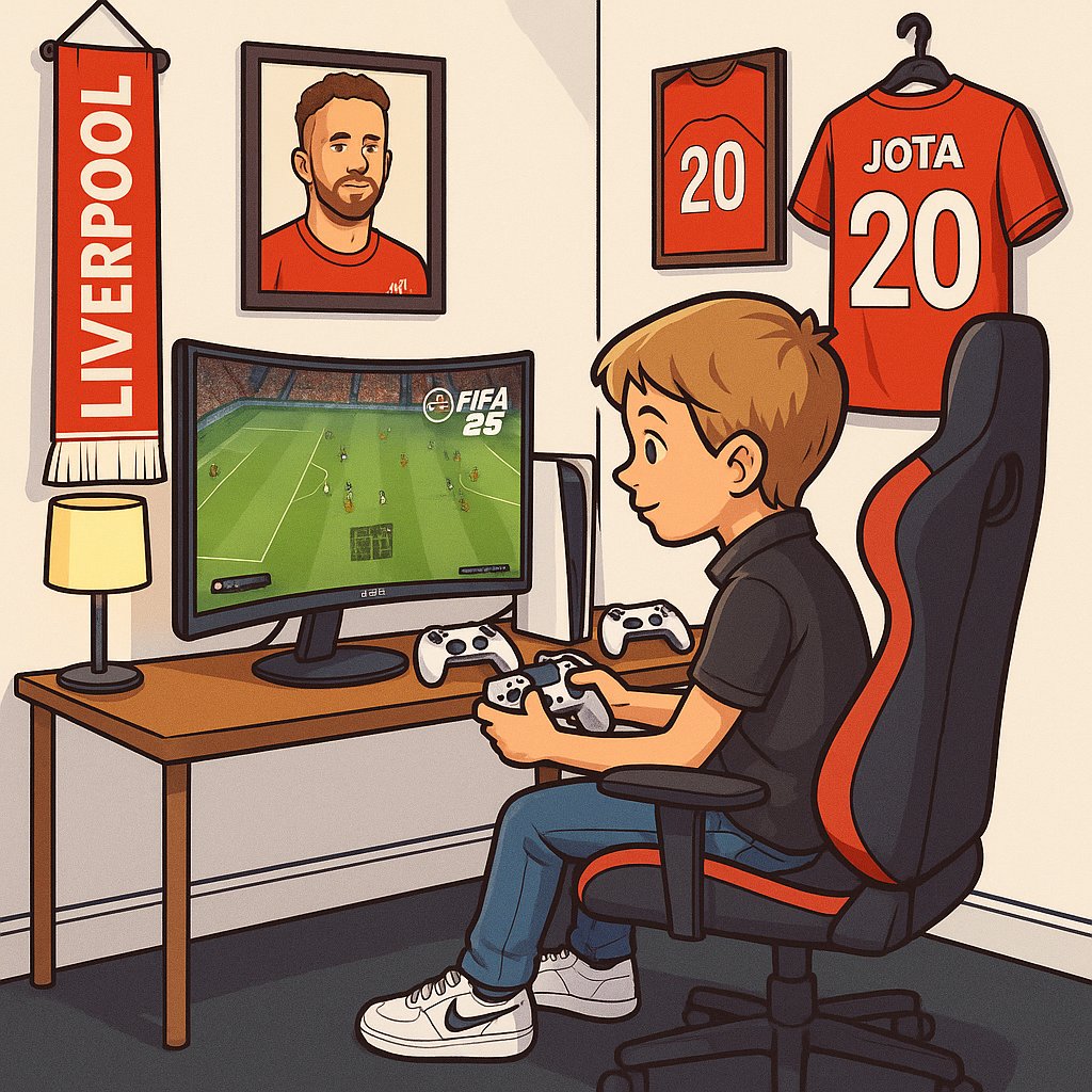 PaulTheMediaMan's tweet image. Since Diogo's passing my wee boy has done nothing but watch Liverpool videos, specifically Diogo ones, those that know Lewis will know just how much of an LFC fan he is, I've been playing about with AI recently and thought I'd do him a wee design, he loved it.
#RIPJota