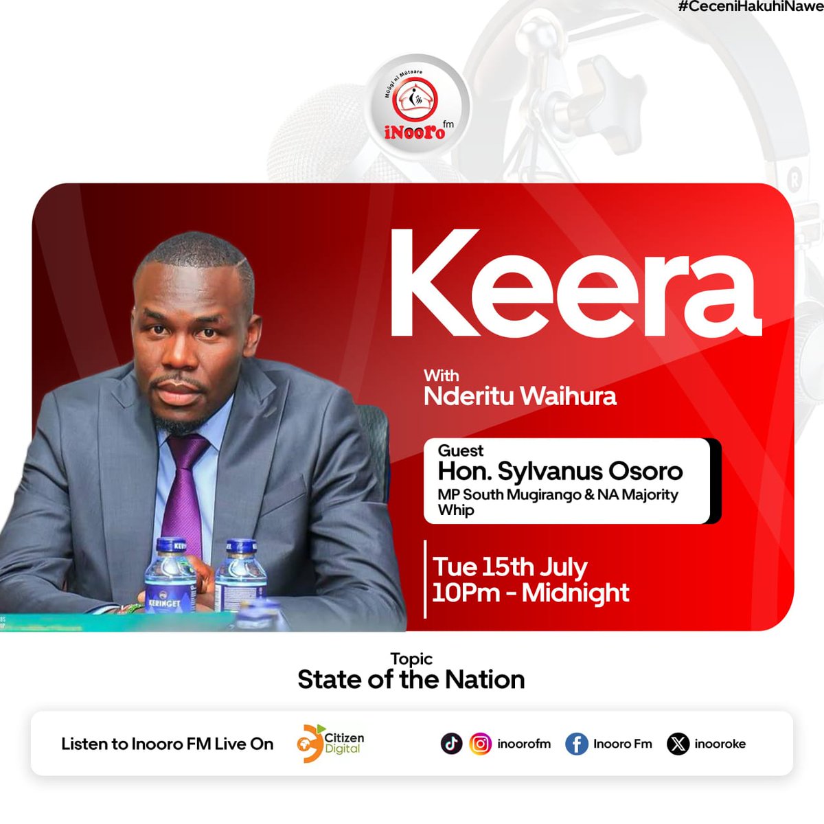Umuthi tabaarira-ini ya Keera turanyita ugeni Hon Sylvanus Osoro na njira ya imwe kwa imwe turung'e uria bururi uregariura.
Tugiterebwo ni  Nderitu Waihura 
#Keera 
#InooroFm