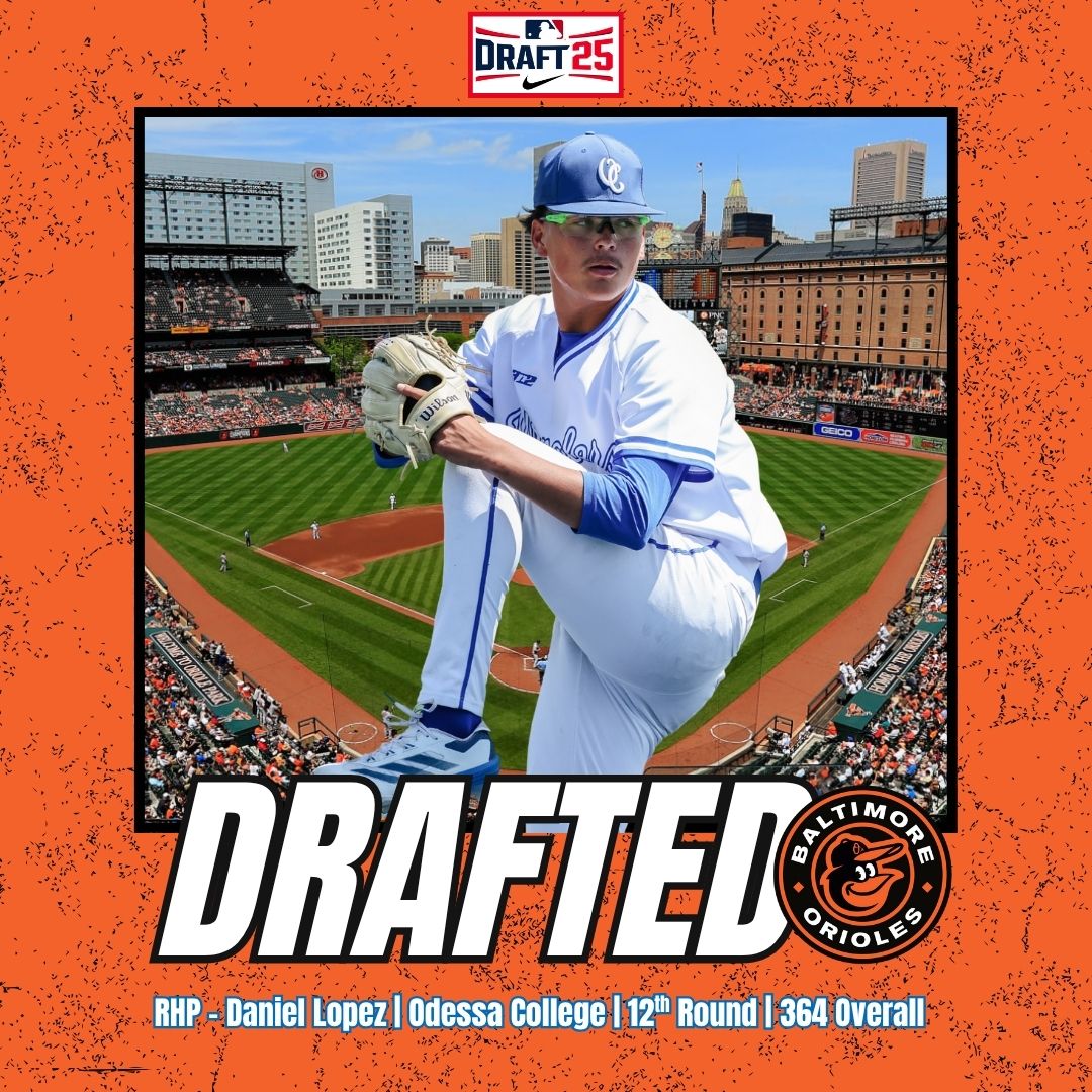 Odessa College Wrangler Athletics (@wranglersports) on Twitter photo ⚾️Congratulations to <a href="/OdessaCBaseball/">Odessa College Baseball</a> RHP Daniel Lopes (<a href="/daniellopez1__/">daniel lopez</a> ) on being selected by the <a href="/Orioles/">Baltimore Orioles</a> in the #mlbdraft2025 .
RHP Daniel Lopez
Baltimore Orioles
12th Round | 364th Pick Overall
#OCWranglers #WranglerNation ⚾️Congratulations to <a href="/OdessaCBaseball/">Odessa College Baseball</a> RHP Daniel Lopes (<a href="/daniellopez1__/">daniel lopez</a> ) on being selected by the <a href="/Orioles/">Baltimore Orioles</a> in the #mlbdraft2025 .
RHP Daniel Lopez
Baltimore Orioles
12th Round | 364th Pick Overall
#OCWranglers #WranglerNation