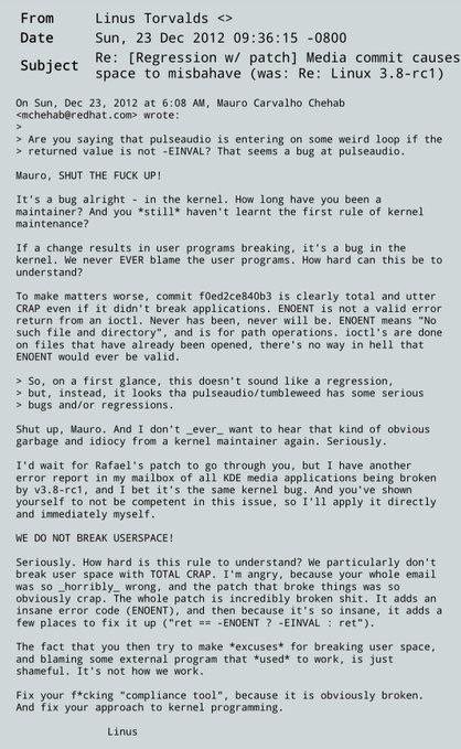 Linus used to speak to engineers in 2012 the way I speak to LLMs now.