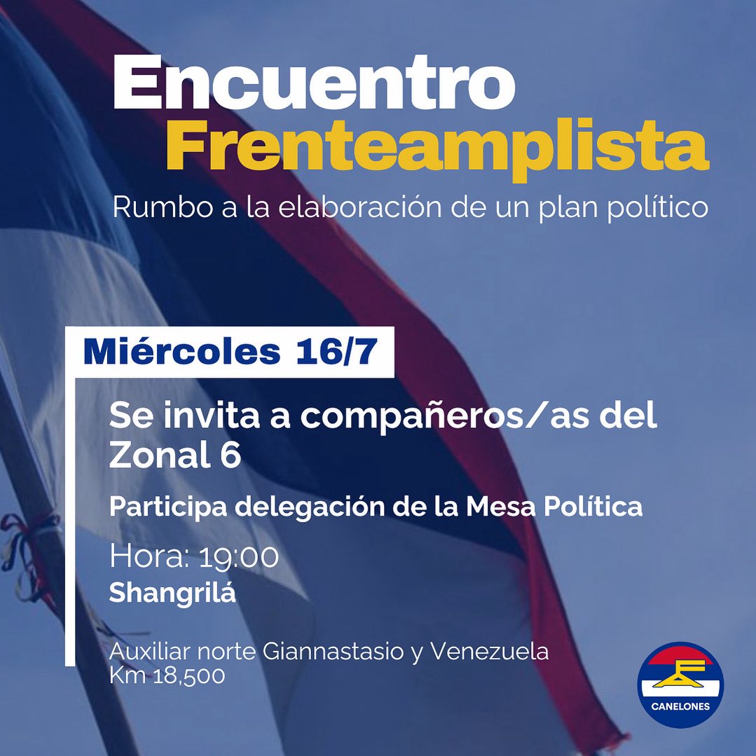 🔵🔴⚪️ Cuarto Encuentro Frenteamplista- Rumbo a la elaboración de un Plan Político 
La Mesa Política Departamental del Frente Amplio Canelones estará llegando a Ciudad de la Costa para escuchar y charlar con compañeros/as con el objetivo de elaborar el plan político departamental