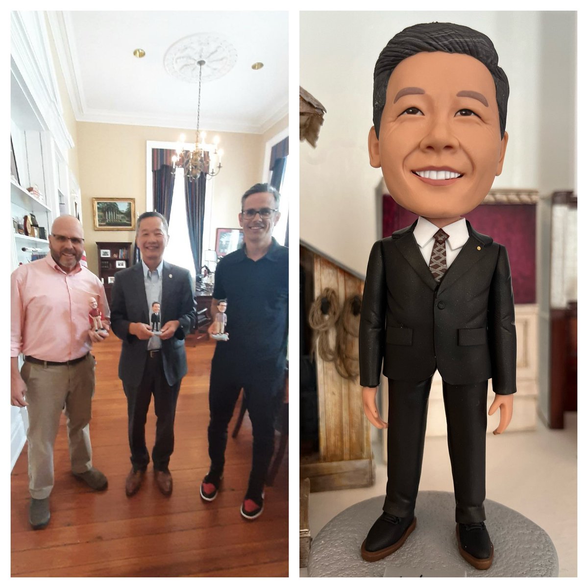 CofCHsu's tweet image. Thanks to Associate Provosts Mark Del Mastro and Chris Korey for the very realistic bobble head of me and for having me on their wonderful podcast, “Faculty Off the Clock.” Go Cougars!