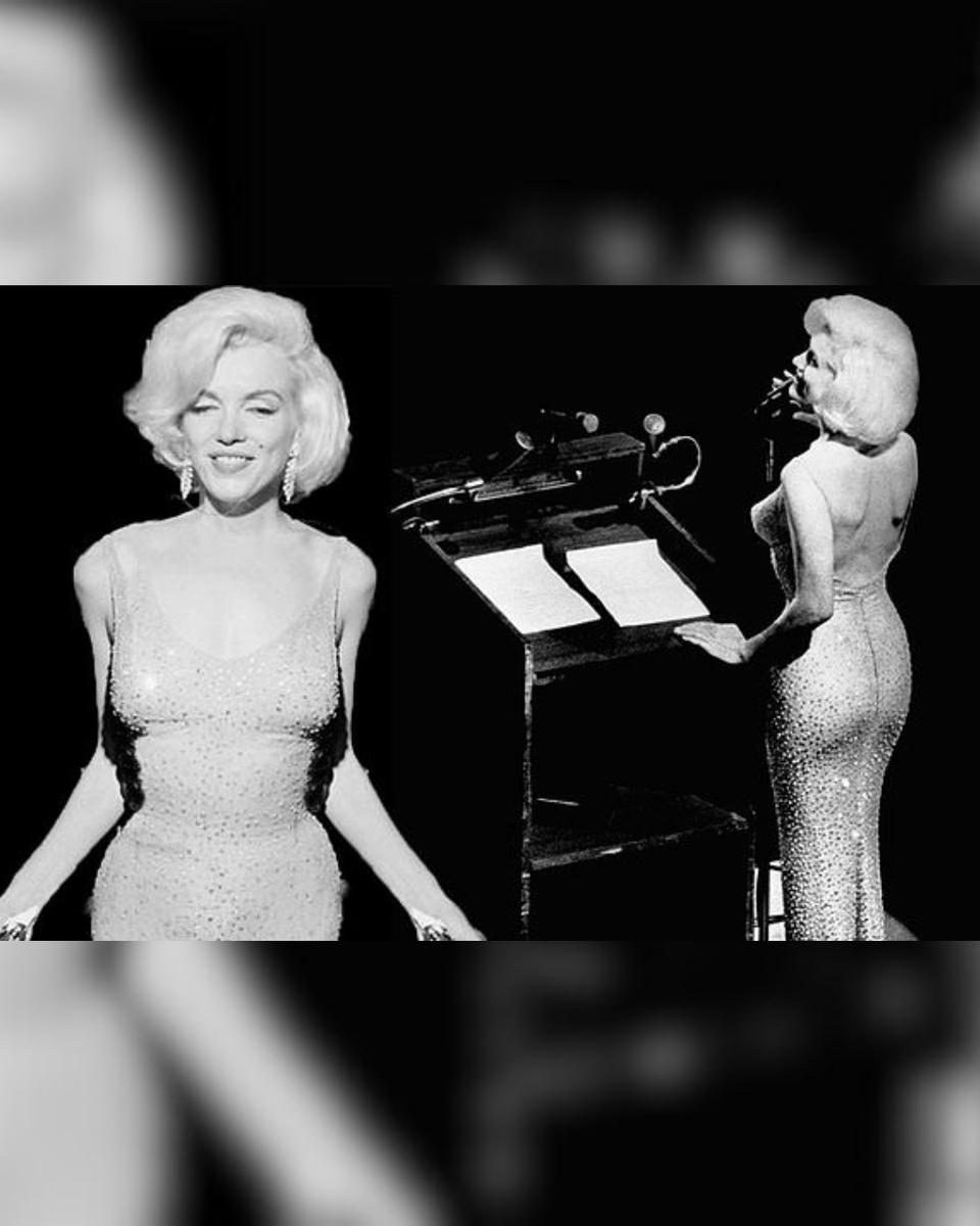 Marilyn Monroe's crystal-covered gown, worn for JFK's 1962 "Happy Birthday" performance, sold for $4.8Mthe most expensive dress ever. Designed by Jean Louis with 2,500+ crystals, it was sewn onto her, becoming a Marilyn Monroe's crystal-covered gown, worn for JFK's 1962 "Happy Birthday" performance, sold for $4.8Mthe most expensive dress ever. Designed by Jean Louis with 2,500+ crystals, it was sewn onto her, becoming a