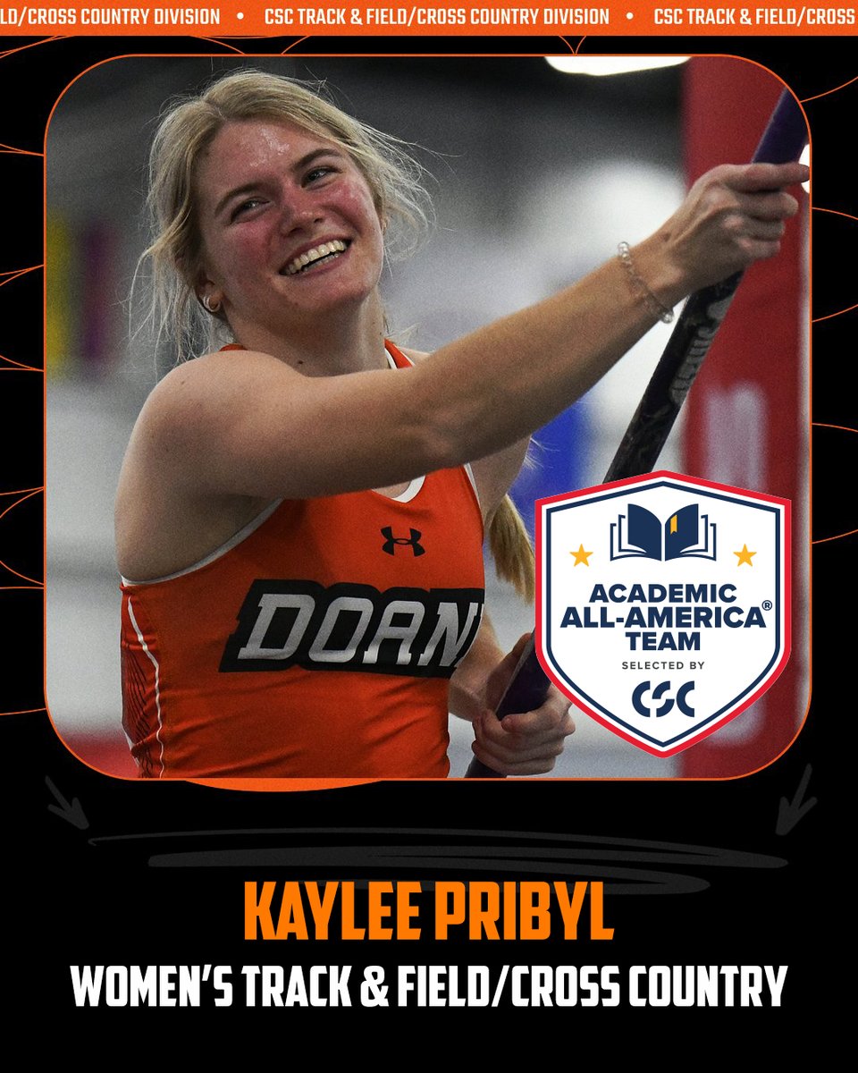 DoaneAthletics's tweet image. Congrats to Kaylee Pribyl of #DoaneTF on being named Second Team @CollSportsComm Women's Track & Field/Cross Country @AcadAllAmerica! #GoDoane