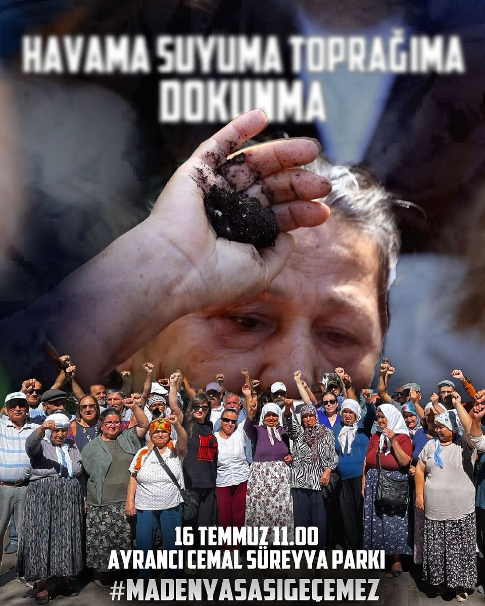 Holdinglerin talimatıyla hazırlanan Maden Yasasını kabul etmiyoruz

Tüm yurdun ormanları, meraları, zeytinlikleri holdinglerin işgaline açılmasın diye köylüler günlerdir Ankara'da nöbette.

Köylülerin yanındayız #MadenYasasıGeçemez
16 Temmuz Çarşamba,Ayrancı Cemal Süreya Parkına!